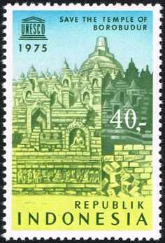 a stamp with an image of a castle on the front, and words that read republik indonesia