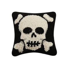 SKULL WITH CROSSBONES HOOK PILLOW Peking Handicraft Halloween Home Decor Bonjour Fete - Party Supplies Hook Pillow, Skull Pillow, Hooked Pillow, Hooked Wool, Throw Pillow Sizes, Skull And Crossbones, Halloween Home Decor, Lumbar Throw Pillow, Wool Pillows