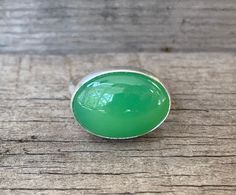 Horizontal Elegant Oval Bright Green Chrysoprase Sterling Silver Ring | Chrysoprase Ring | Boho | Green Gemstone Ring | Gifts for Her | by GildedBug on Etsy Green Oval Chalcedony Rings, Oval Green Chalcedony Rings, Chrysoprase Emerald Ring With Oval Cabochon For Gift, Handmade Green Chalcedony Rings, Handmade Green Emerald Oval Cabochon Ring, Bohemian Jewels, Chrysoprase Ring, Green Gemstone Ring, Ring Gifts