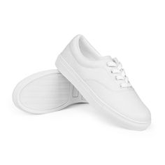 Women's white canvas tie shoes are perfect for a casual day or as casual wedding shoes. Step up your shoe game with these women's lace-up canvas shoes and rest assured that your outfit will be polished to perfection.  Please check the sizing chart between the photos of the listing. * 100% polyester canvas upper side * Ethylene-vinyl acetate (EVA) rubber outsole * Breathable lining * Padded collar and tongue * Removable insole   * White laces * Blank product sourced from China Designed by Glorian Men White Sneakers, Women White Shoes, Casual Groom, Casual Wedding Shoes, Plain Canvas, Mens Canvas Shoes, Casual Wedding, White Tie, Us Man