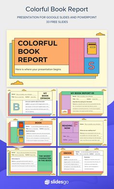 the colorful book report is displayed in this graphic style, with different colors and font