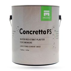 a white paint can with the words concrete fs on it and water resistant plaster