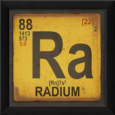 the symbol for radiumum is shown in this framed image with black frame and yellow background