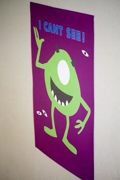 a purple poster with a green monster on it's face and the words i can't see