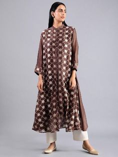 Star Shibori Jacket Dress In Brown (Set of 2)  By Sonal Kabra now available at Trendroots