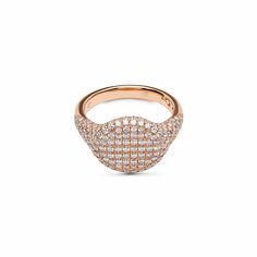 Rose Gold Pave Diamond Set Signet Ring Details18K Rose Gold202 Round Diamonds Weighing 1.61 Carats5.34 gramsDiamond Quality F-G color, VVS-VS ClarityManufactured in Italy Luxury Rose Gold Signet Ring With Brilliant Cut, Luxury Oval Cluster Ring In Rose Gold, Rose Gold Rings With Pave Setting, Oval Rose Gold Rings With Pave Setting, Diamond Signet Ring In Rose Gold, Rose Gold Signet Ring With Vs Clarity Diamond, Bulgari Bag, Diamond Set, Watch Necklace