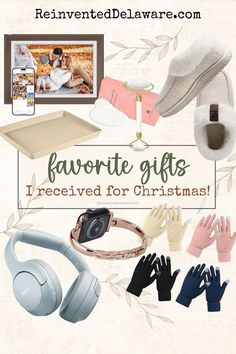 the gift guide for favorite gifts i received for christmas is featured in this postcard