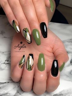 Green Nail Art, Nail Art Designs Videos, Short Acrylic Nails Designs, Nail Designs Glitter, Black Nail, Classy Nails, Fancy Nails, Best Acrylic Nails