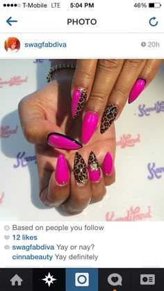 Something different Pink Cheetah Nails, Pink Leopard Nails, Summer Nails Colors Designs, Camo Nails, Girls Nail Designs, Cheetah Print Nails, Hot Pink Nails