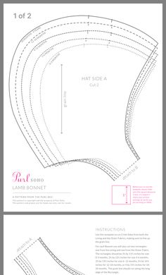 the front and back side of a sewing pattern, with measurements for each piece on it