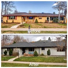 before and after photos of a house in the same color as it appears on this real estate