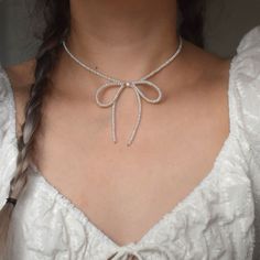 Bow Pearl Necklace, Sunscreen Perfume, Pearl Bow Necklace, Hardware Materials, Ribbon Knot, Diy Choker, Soft Girl Era, Bow Choker