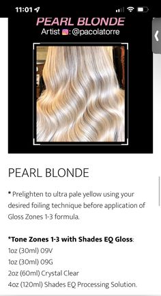 Pearl Blonde Formula, Best Blonde Toner, Redken Gloss, Pearl Blonde Hair, Redken Blonde, Redken Formulas