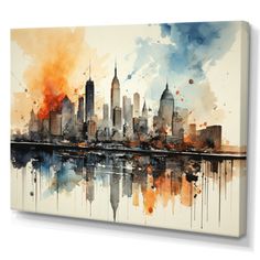 an abstract painting of a cityscape with watercolors