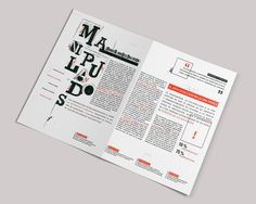 an open brochure with black and red letters