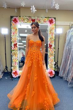 Bright Prom Dress, Orange Formal Dress, Prom Dress 2023, Orange Formal Dresses, Orange Homecoming Dresses, Bright Orange Dress, Sleeveless Prom Dress, Orange Prom Dresses, Embroidery Tulle