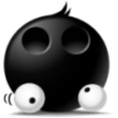 a black bowling ball with two white balls on it's side and one is facing the viewer