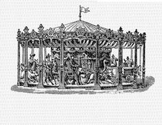 an old fashioned merry go round with people on it