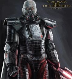 a star wars character is standing in front of a black background with the words, old republic written on it