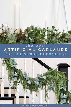 the best artificial garlands for christmas decor on stairs with greenery and lit candles