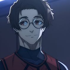 an anime character with glasses on his face