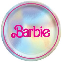 a paper plate with the word barbie on it