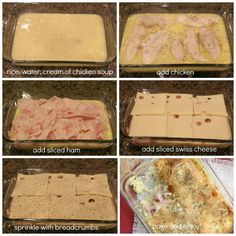 the steps to make an appetizing dish with ham and cheese in baking pans