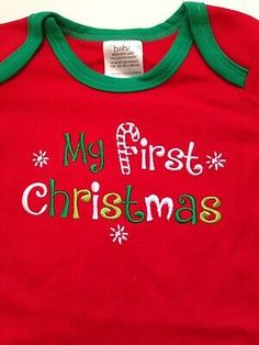 First Christmas Baby Bodysuit 9 Months Embroidered Candy Cane Red Long Sleeve | eBay First Christmas Baby, Christmas Bodysuit, Santa's Nice List, Santa Suits, My First Christmas, Month Colors, Red Long Sleeve, 9th Month, Baby Costumes