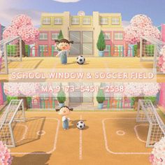 an animated image of a soccer game being played on the nintendo wii in front of a building