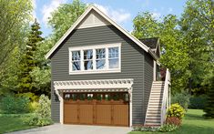 this is an artist's rendering of a two - car garage with stairs leading up to the second floor