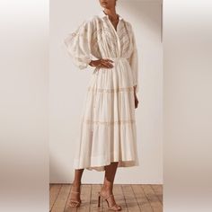 Like New Shona Joy Dress, Joy White, Shona Joy, Sleeve Midi Dress, Midi Dress With Sleeves, Size 8 Dress, White Cream, Cream White, Chloe