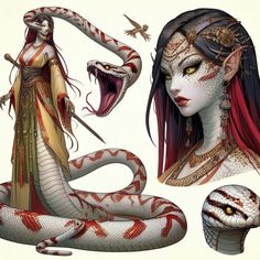 an image of a woman with snakes on her face and body, in the form of a snake