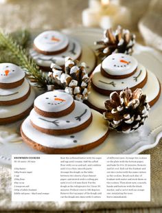 cookies decorated with frosting and pine cones on a plate