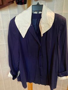 "Lot of 1940's and 1950's ladies blazers. 6 in total. Overall good vintage contain, but some have imperfections 1. Red black and blue plaid wool blazer with spots of white. 34/35\" bust, 30\" waist, shoulder to hem is 21\". Many moth holes, largest is in the left shoulder 2. Olive green cropped pullover top with white yarns and half sleeves. 38\"bust, shoulder to hem 18\" 3. 1940's light brown blazer with delicate gold buttons. Slightly reflective material. 42/44\" bust, 34\" waist, 22\" shoulde Classic Long Sleeve Blazer For Daywear, Fitted Single Breasted Blazer For Daywear, Fitted Single-breasted Blazer For Daywear, Vintage Blazer With Covered Buttons, Vintage Fitted Blazer With Covered Buttons, Vintage Blazer With Covered Buttons For Work, Vintage Fall Blazer With Covered Buttons, Vintage Blazer With Covered Buttons For Formal Occasions, Vintage Formal Blazer With Covered Buttons