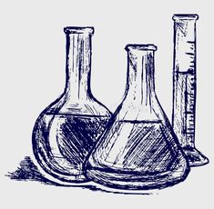 three flasks and a test tube on a white background hand drawn doodle style