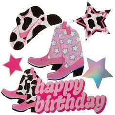 a birthday card with cowboy boots and stars