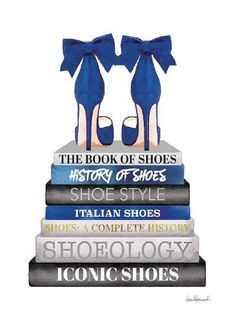 the book of shoes is stacked on top of each other with high heeled shoes