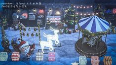 an image of a merry christmas scene with reindeers and carousel in the background, surrounded by other holiday decorations