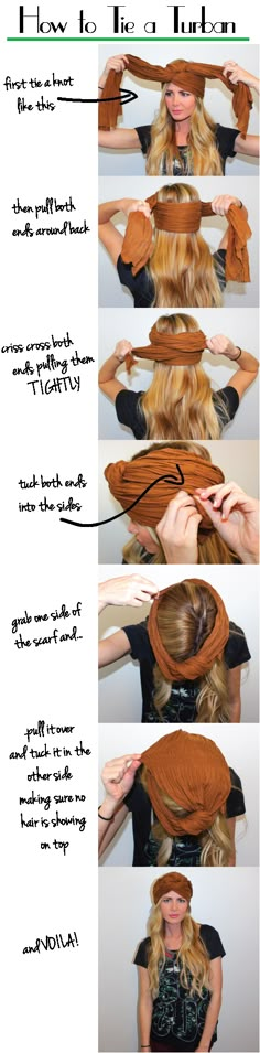 How to Tie a Turban with a Scarf Stile Hippie Chic, Tie A Scarf, Barefoot Blonde, Hair Wraps, Bad Hair Day, Bad Hair, Hair Dos, Turbans