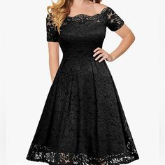 Brand New With Tags. Black Off The Shoulder Lace Dress In Perfect Condition. Only Tried On. Formal Cocktail Party, V Neck Prom Dresses, Midi Dress With Sleeves, Types Of Dresses, Winter Dresses, Long Sleeve Lace, Cocktail Dress Party, Petticoat, Half Sleeve