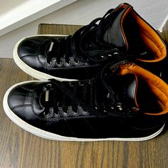 Men’s Jimmy Choo Black Shoe, Size 9 | 42 , Worn Once And It’s In Pristine Condition. Gather All That Compliments. Black Calf Leather High-top Sneakers With Round Toe, Classic Black Leather High-top Sneakers, Black Casual High-top Calf Leather Sneakers, Designer Black Leather High-top Sneakers, Luxury Black High-top Sneakers With Contrast Sole, Designer Black Calf Leather High-top Sneakers, Luxury Black Plain Toe Sneakers, Designer Black Sneakers With Rubber Heel Cap, Designer Black High-top Sneakers With Studded Outsoles