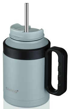 an electric coffee maker is shown with the lid open and handle on it's side