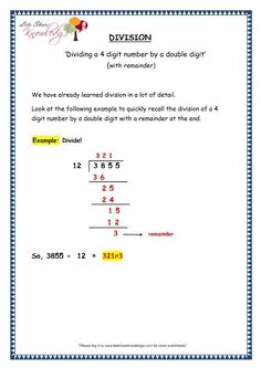 Grade 4 Maths Resources (1.7.4 Division of 4 Digit Number by a Double Digit Number With Remainder Printable Worksheets)