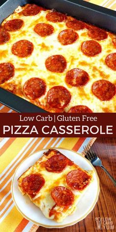 low carb gluten free pizza casserole with cheese and pepperoni