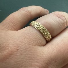 Floral Wedding Band / Vintage Look Wedding Ring / Womens Wedding Band / Romantic Wedding Band 14k Yellow Gold / Skinny Stacking Ring Petunia - Etsy Heirloom Gold Filigree Ring With Decorative Band, Victorian Engraved Ring With Decorative Band For Anniversary, Gold Filigree Ring For Wedding, Gold Engraved Ring With Intricate Design For Marriage, Yellow Gold Engraved Ring With Decorative Band For Promise, Yellow Gold Engraved Ring With Intricate Design For Anniversary, Intricate Yellow Gold Ring For Marriage, Yellow Gold Ring With Intricate Design For Marriage, Gold Heirloom Filigree Ring For Marriage