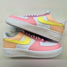 Thanks For Checking Out My Custom Air Force 1s! These Are Hand Painted By Me! Message Me If You Have Your Own Idea For Custom Shoes And I Can Bring Them To Life! I Can Also Help You Come Up With Something! **Price Includes The Shoes And The Artwork These Are 100% Authentic Air Force 1s We Have These Available In Every Size Of Womens These Shoes Are Painted With Angelus Leather Paint And Finished Off With Angelus Acrylic Finisher To Protect The Paint From Minor Scratches And Scrapes, Cracking, Fa Pink Custom Sneakers For Spring Streetwear, Sporty Custom Pink Sneakers For Spring, Pink Low-top Custom Sneakers For Spring, Pink Nike Casual Custom Sneakers, Spring Pink Lace-up Custom Sneakers, Pink Casual Custom Sneakers For Spring, Casual Pink Custom Sneakers For Spring, Spring Casual Pink Custom Sneakers, Custom Nike Pink Sneakers With Branded Insole