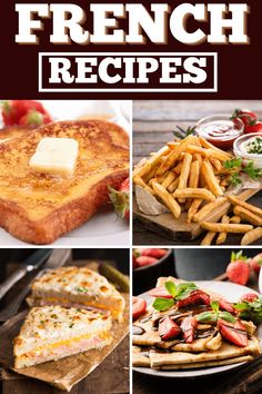 french fries and other foods are shown in this collage with text overlays