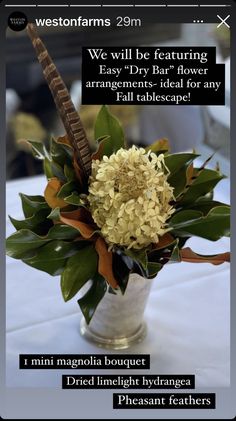 a vase filled with yellow flowers on top of a white table covered in text that reads, we'll be festing