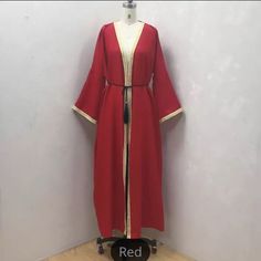 Beautiful Red For The Coming Season Red Long Thobe For Eid, Elegant Long Sleeve Red Abaya, Elegant Red Long Sleeve Abaya, Long Red Kaftan For Eid, Elegant Red Kimono For Spring, Elegant Red Spring Kimono, Red Long Sleeve Abaya For Eid, Red Long Abaya For Eid, Elegant Long Red Kaftan