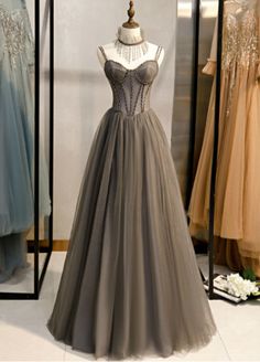 Open Back Dress Formal, A Line Evening Dress, A Line Prom Dresses, Tulle Prom Dress, Dress Formal, Evening Party Dress, Style Dresses, Formal Party